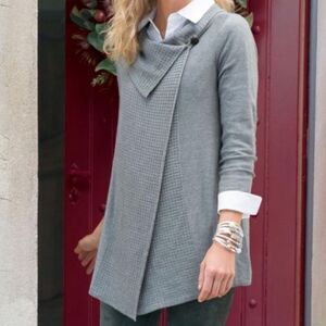 Soft Surroundings Women Miranda Cowl Neck gray cardigan wool Sweater large Petit